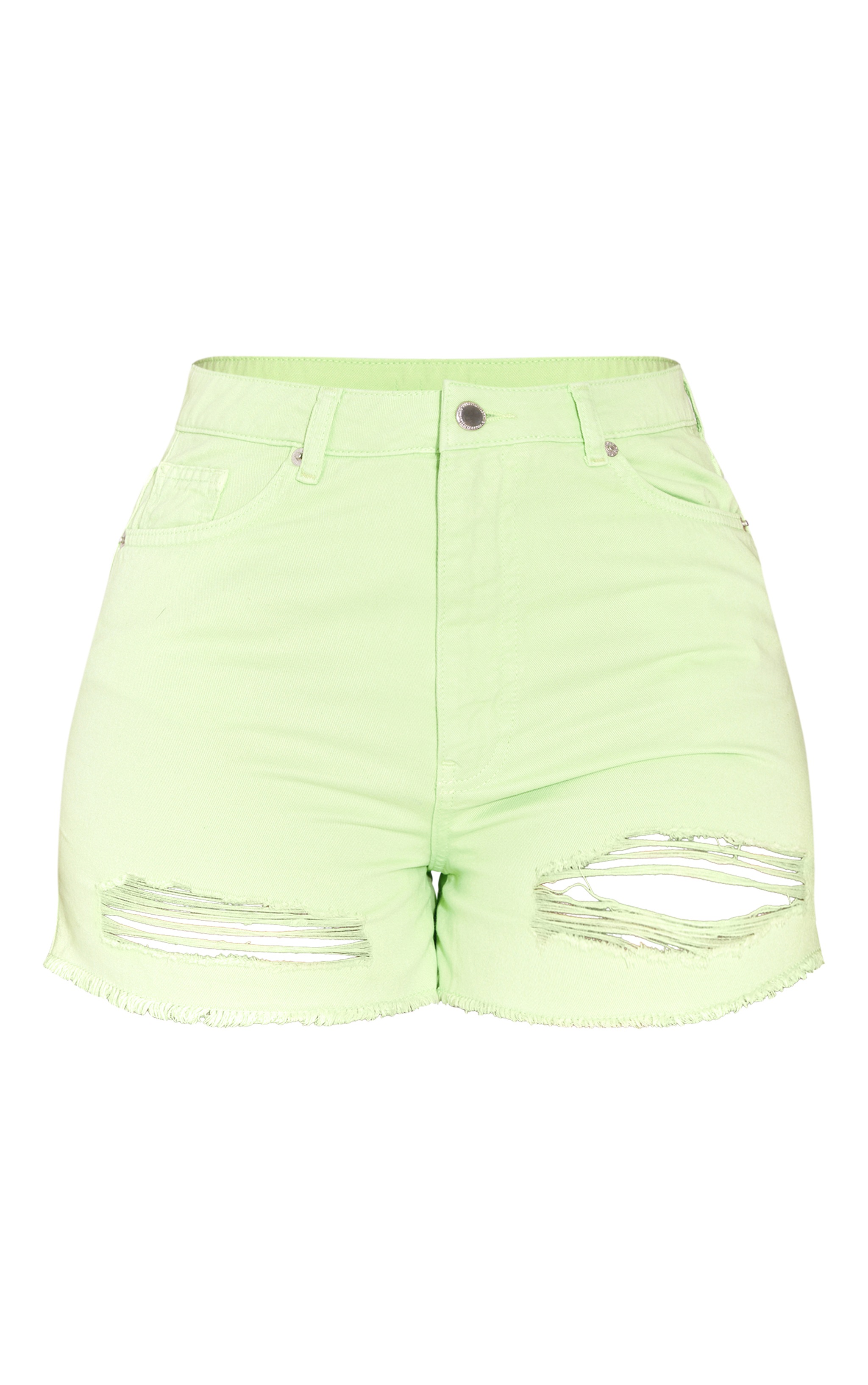 PRETTYLITTLETHING Shape Washed Green Ripped Denim Shorts image 6