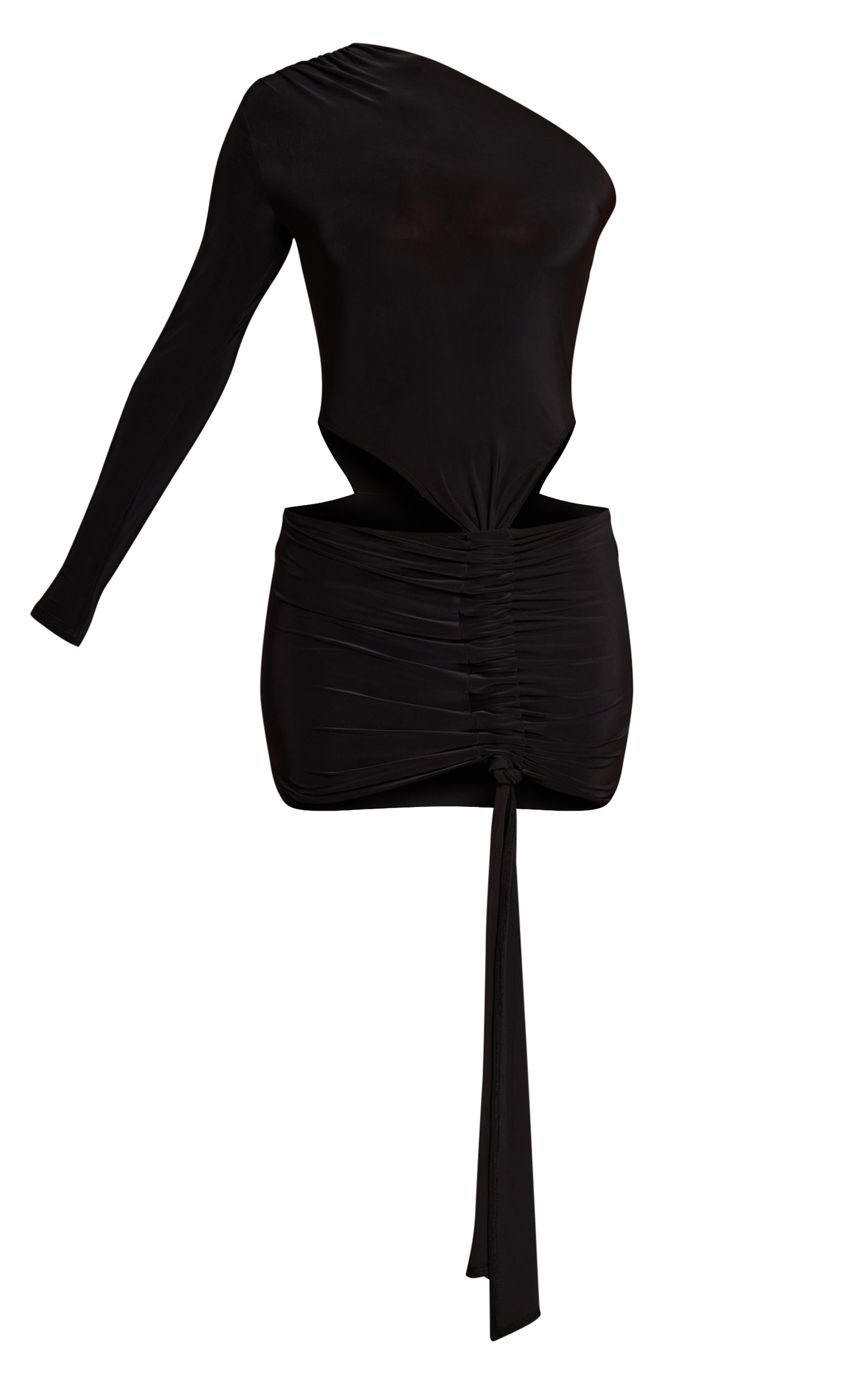 Robe moulante noire froncée à manche longue et découpes image 5