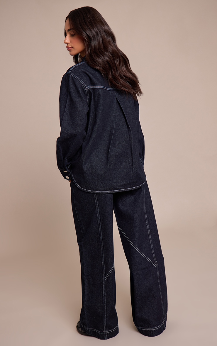 Petite Indigo Seam Detail Wide Leg Jeans image 3