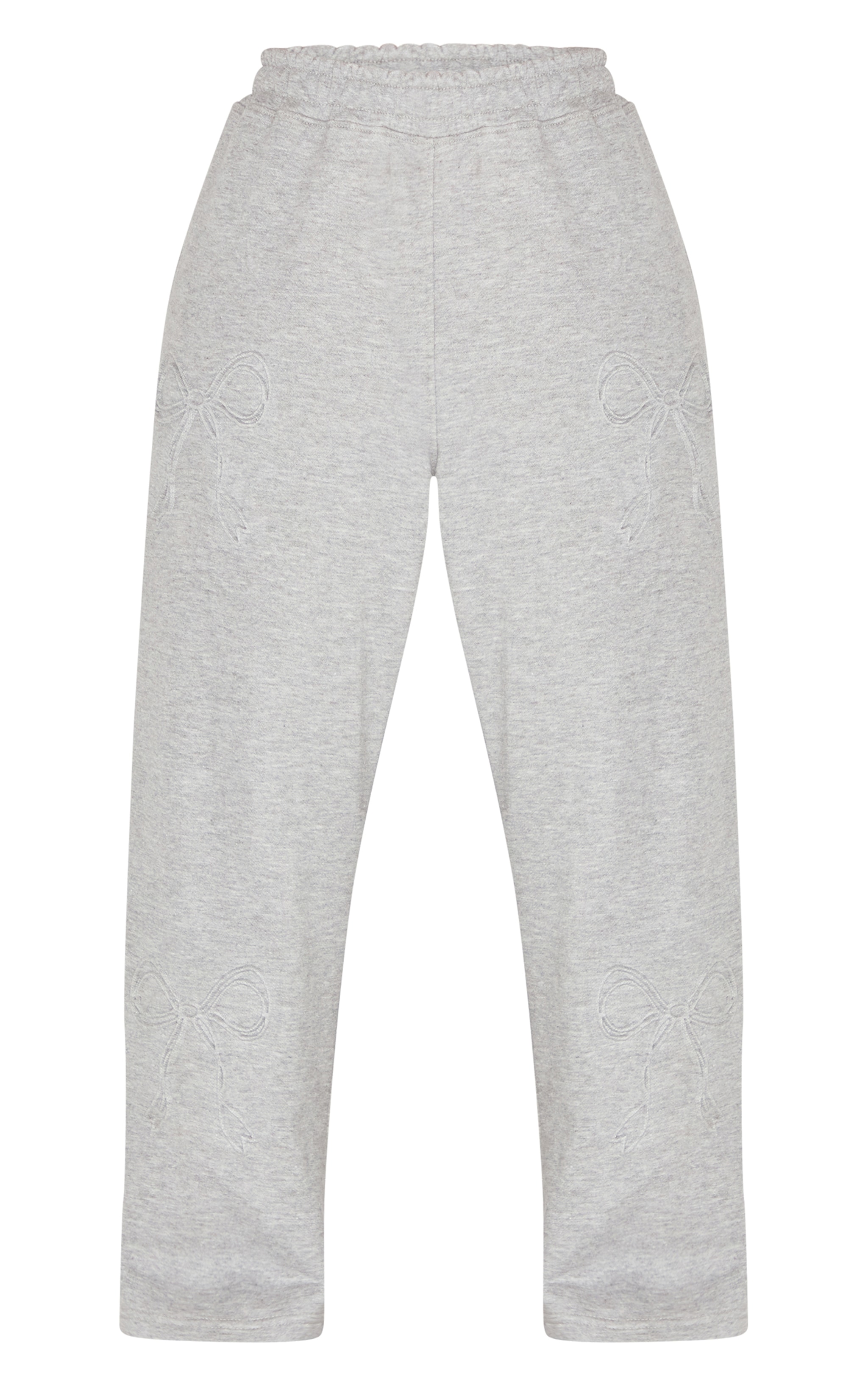 Petite Grey Marl Embossed Bow Detail Wide Leg Sweatpants image 5