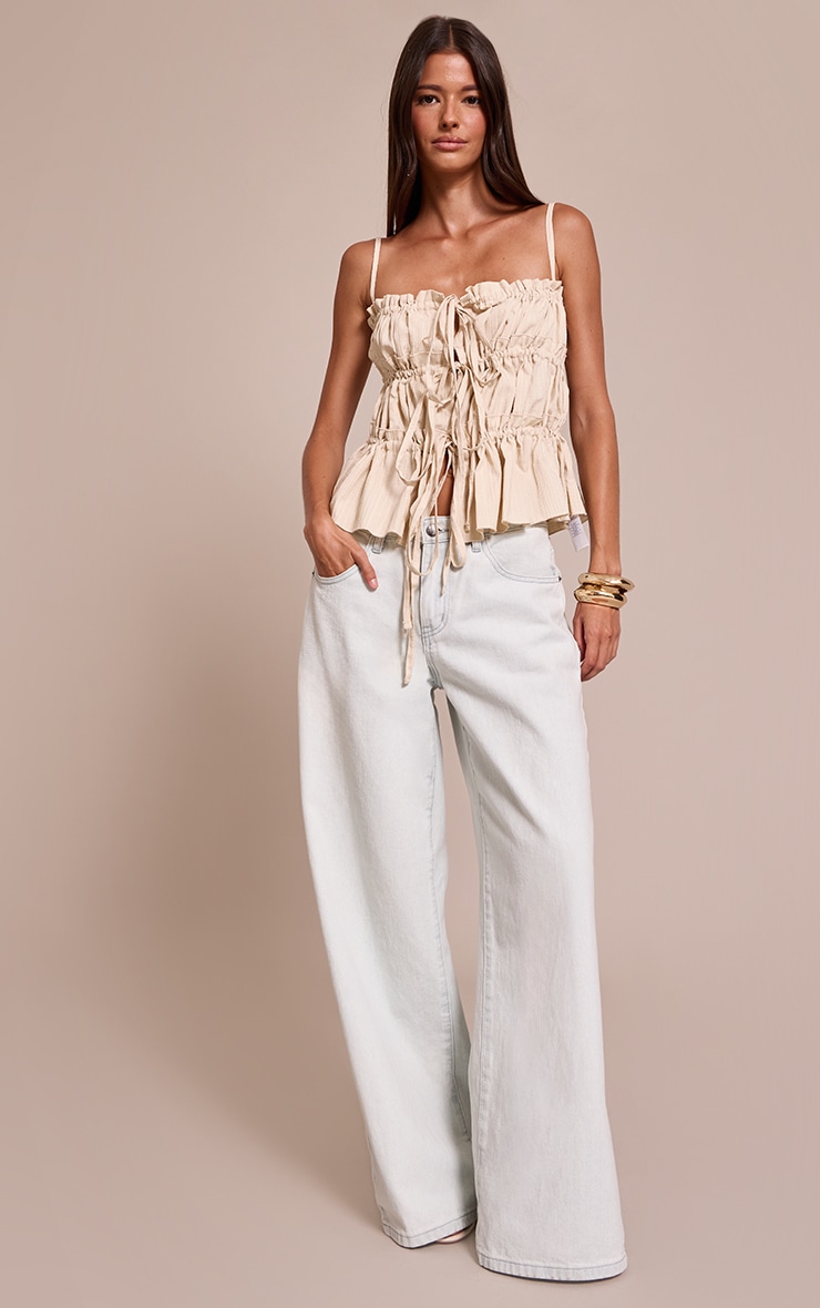 Almond Textured Ruffle Detail Strappy Tie Front Cami Top image 3