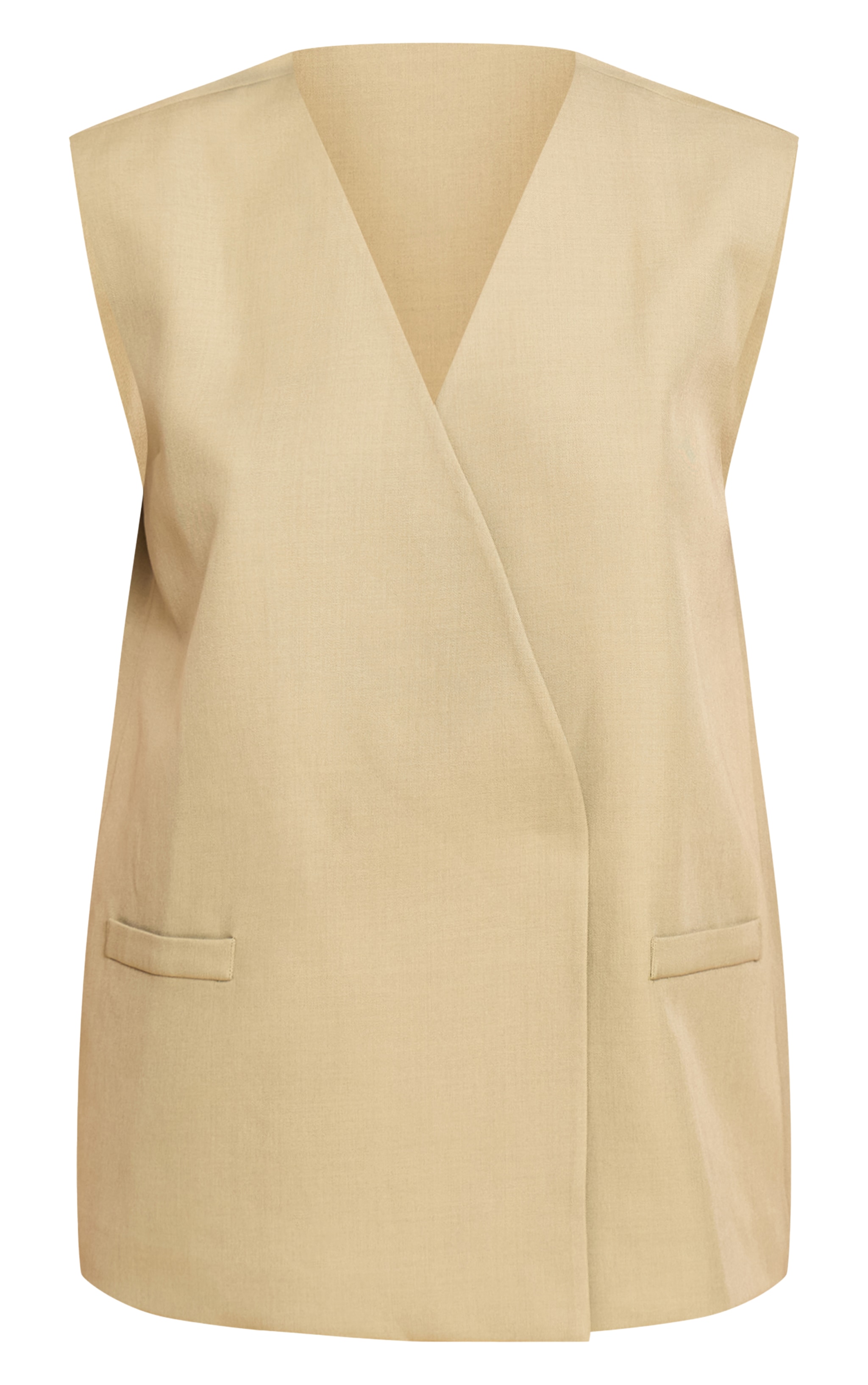 Sage Khaki Woven Collarless Shoulder Pad Vest | Co-ords