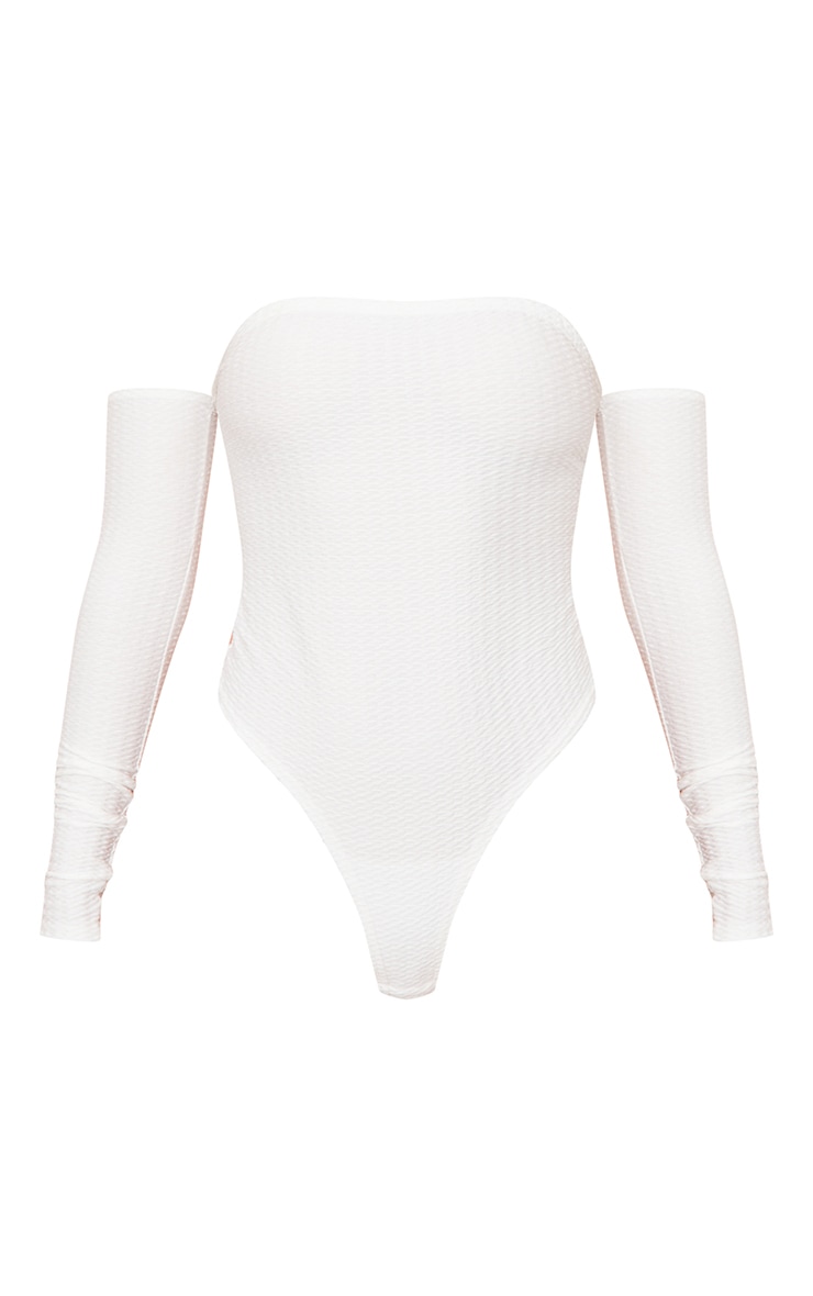 Ivory Textured Cold Shoulder Bandeau Bodysuit image 5