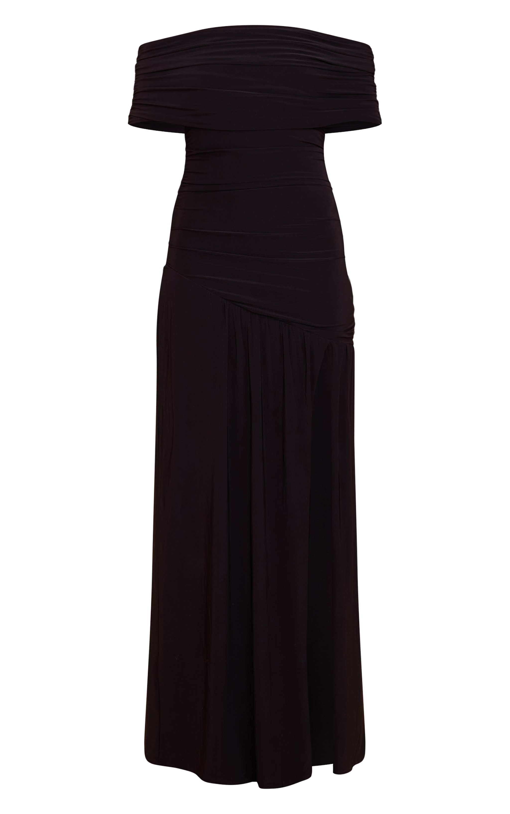 Robe longue moulante doublée noire froncée à épaule bardot unique image 5