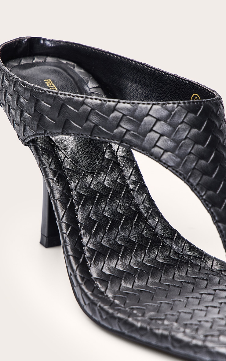 Black Weave Square Toe Thong Mule image 5