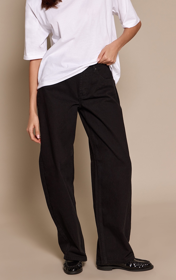 Washed Black Low Rise Barrel Jeans image 2