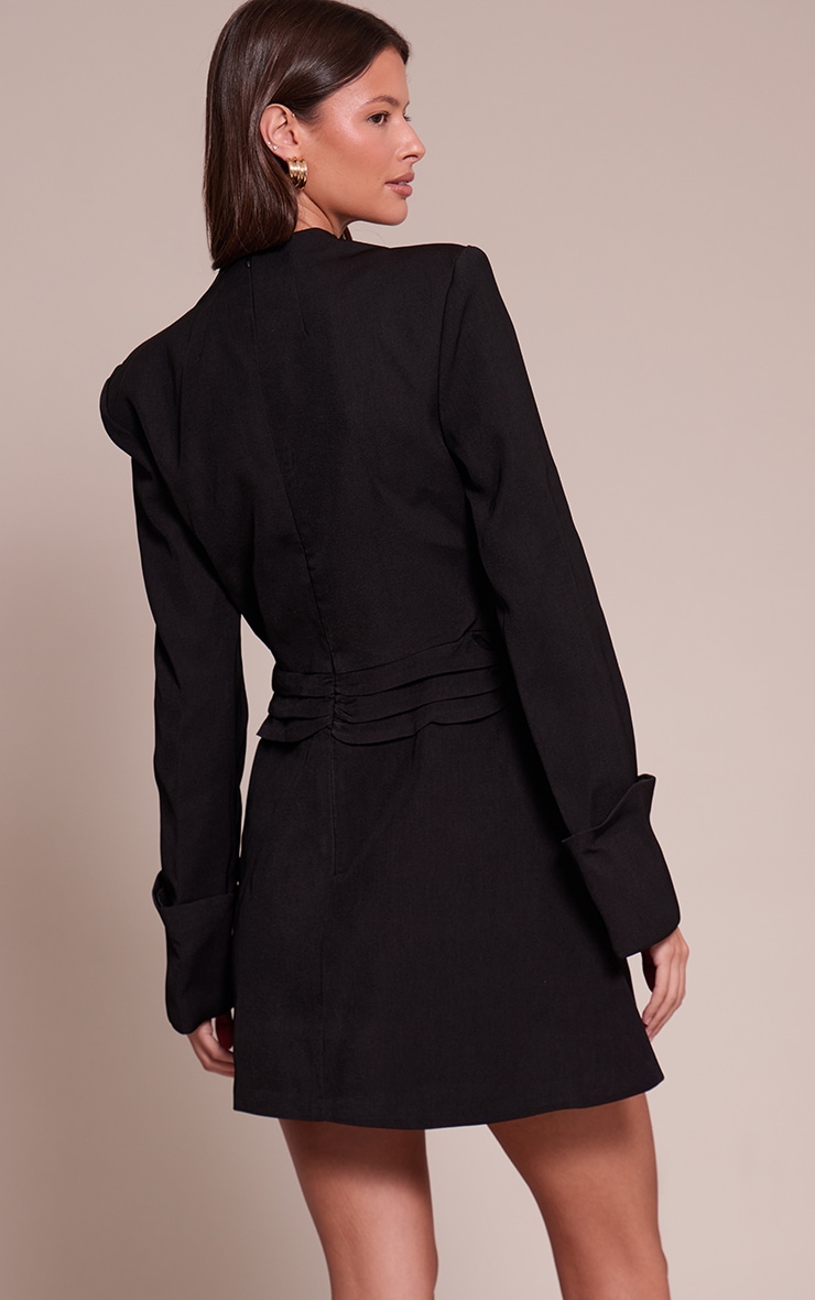 Black Woven V Neck Mini Shift Dress image 2