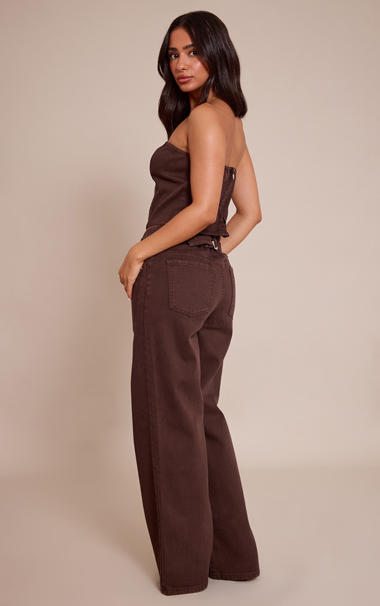 Petite Chocolate Wide Leg Side Seam Detail Jeans image 3