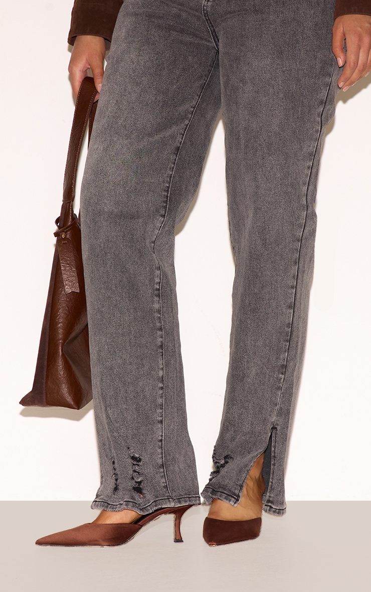 Shape Grey Hourglass Stretch Ripped Split Hem Straight Leg Jeans image 4