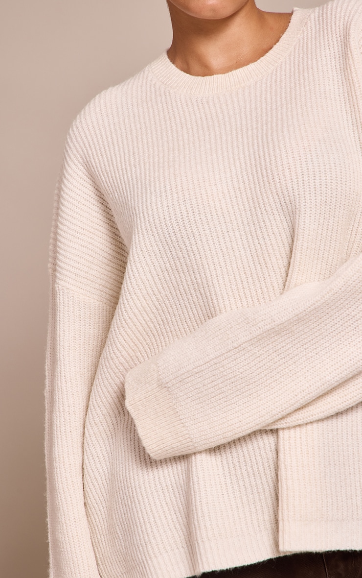 Plus Cream Round Neck Knit Raglan Sleeve Sweater image 4