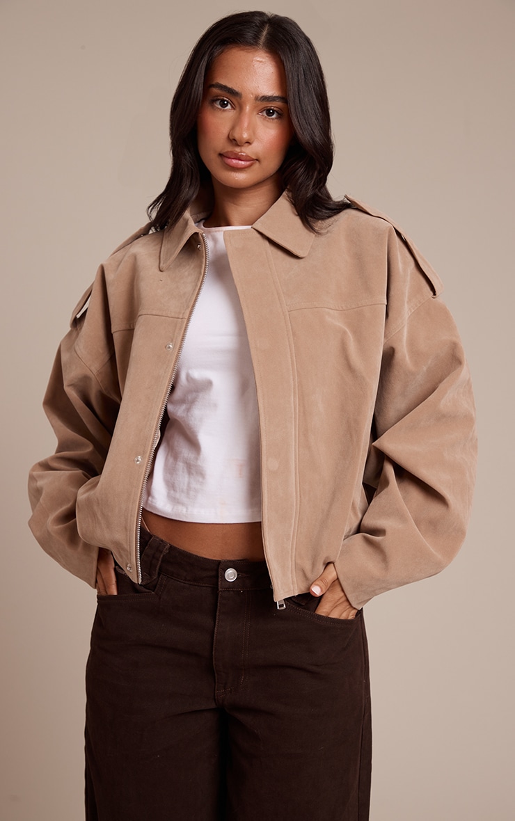 Petite Stone Faux Suede Oversized Zip Up Jacket image 1