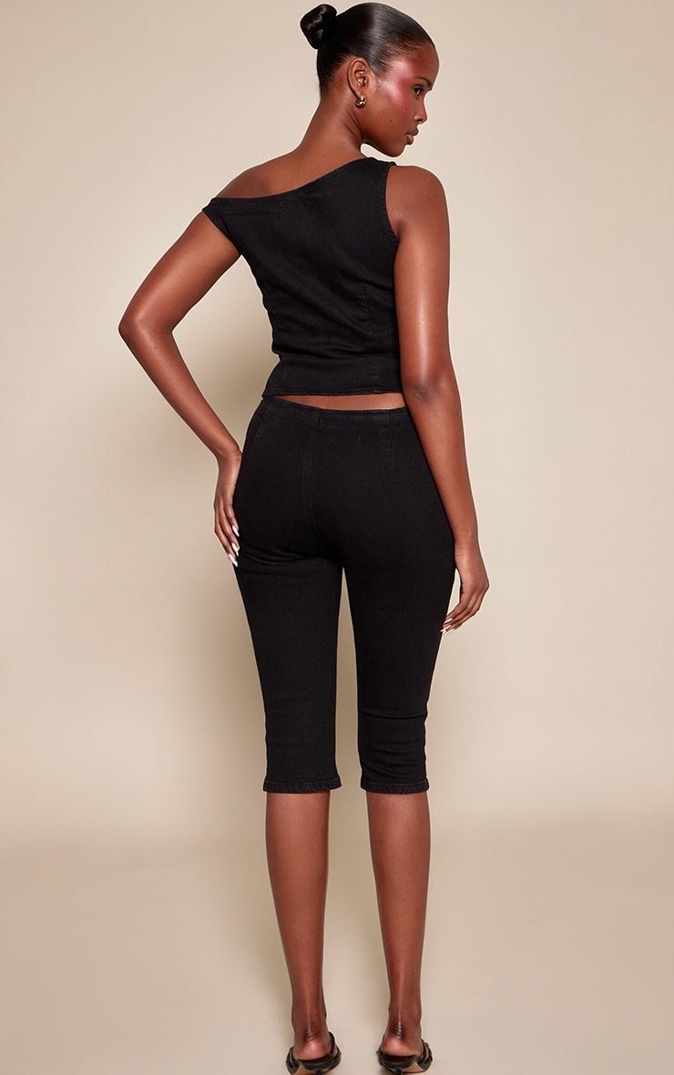 Black Denim Low Rise Capri image 3
