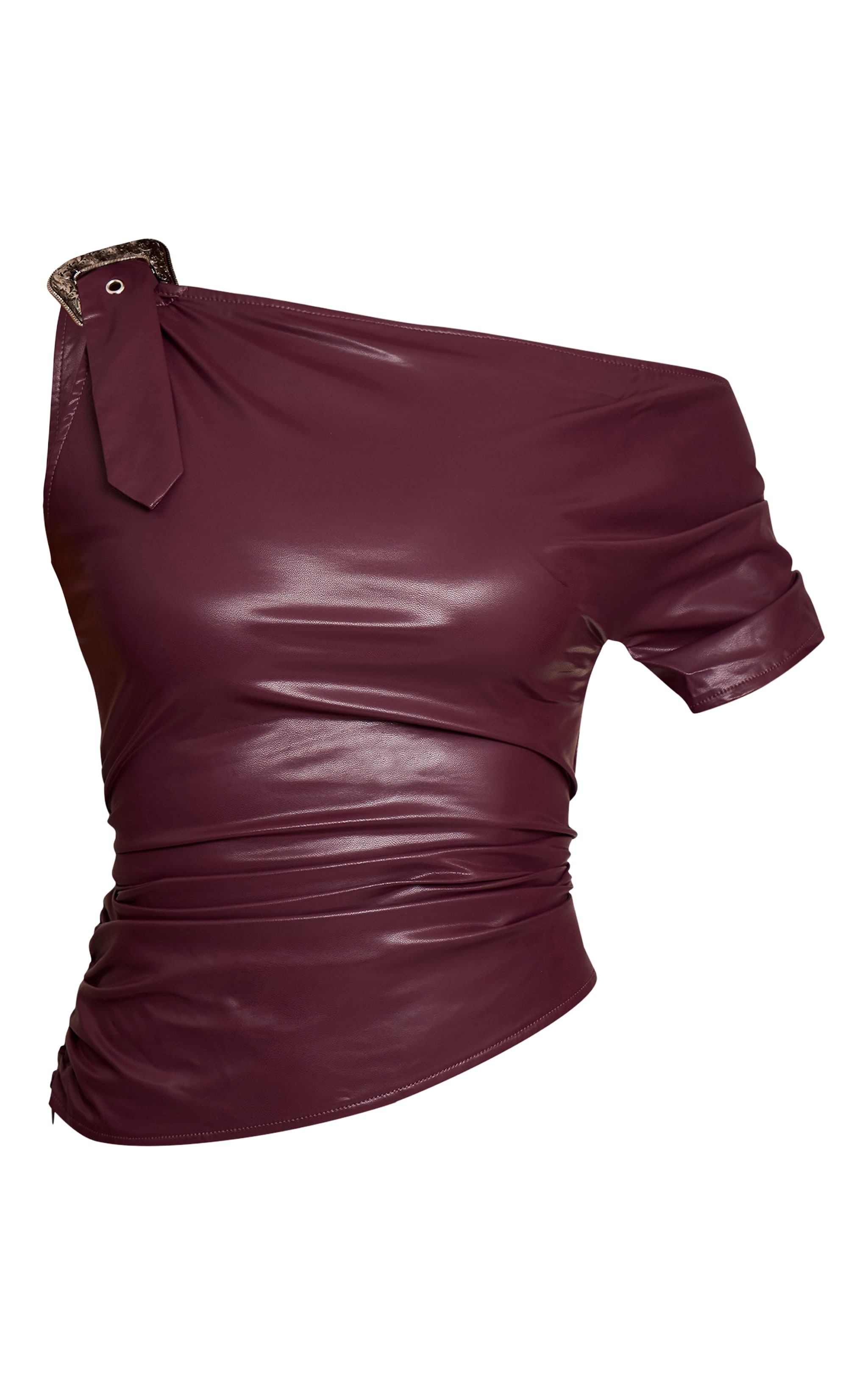 Plum Faux Leather Buckle Detail Cowl Neck Top image 5
