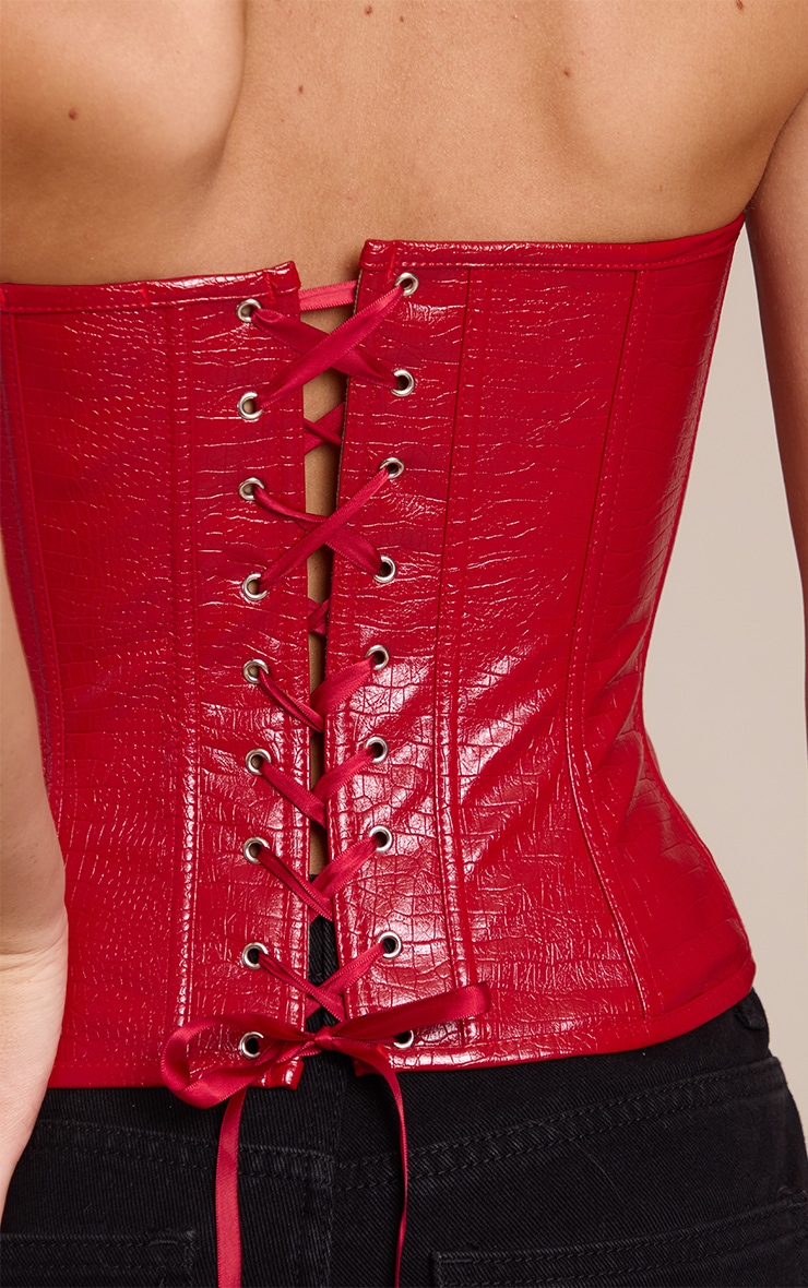 Corset bandeau en PU rouge à dos lacé image 4