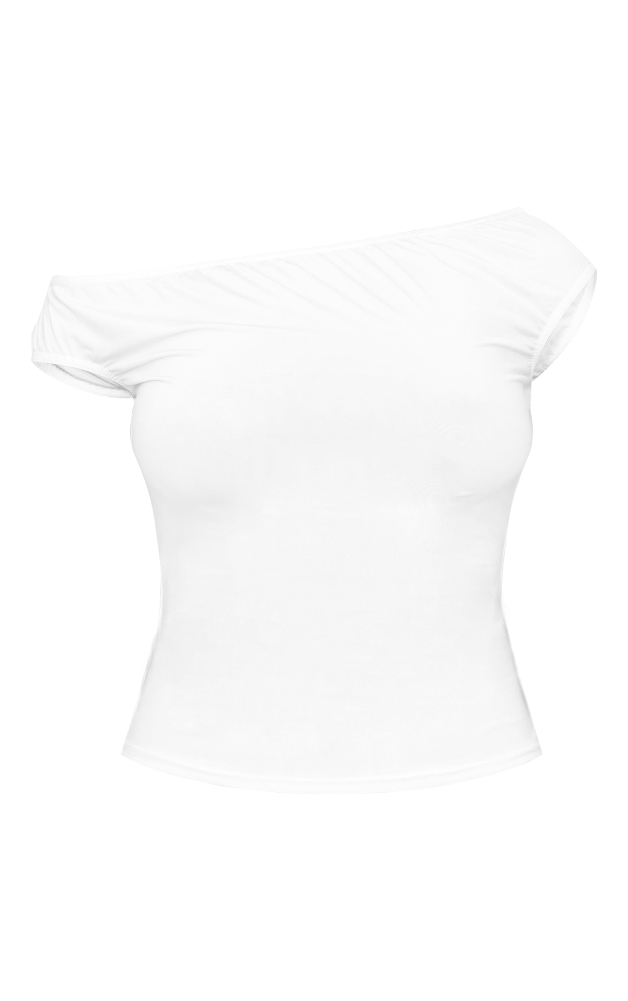 Cream Slinky Asymmetric Bardot Long Top image 5