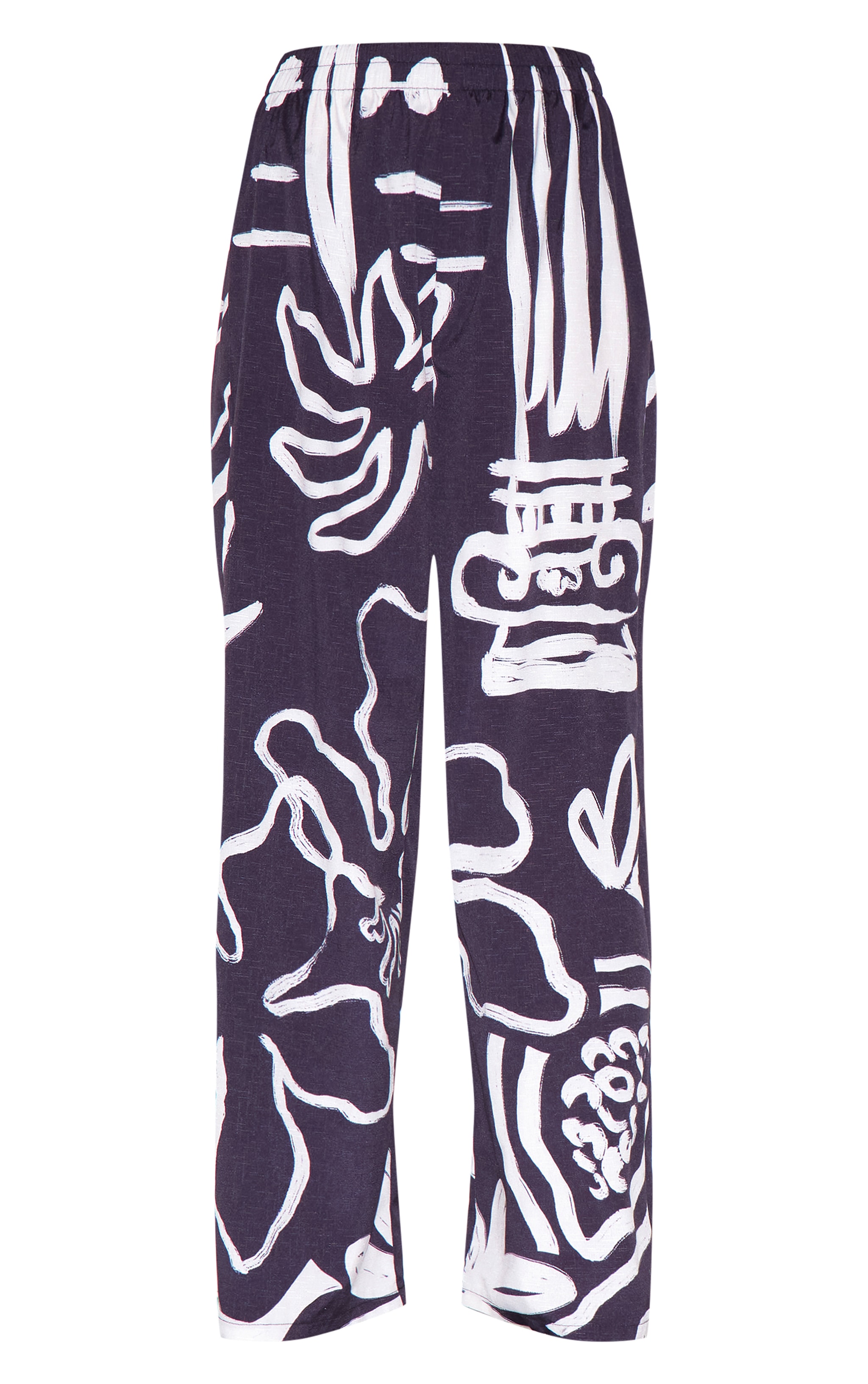 Pantalon de plage en effet lin noir et blanc fleuri image 5