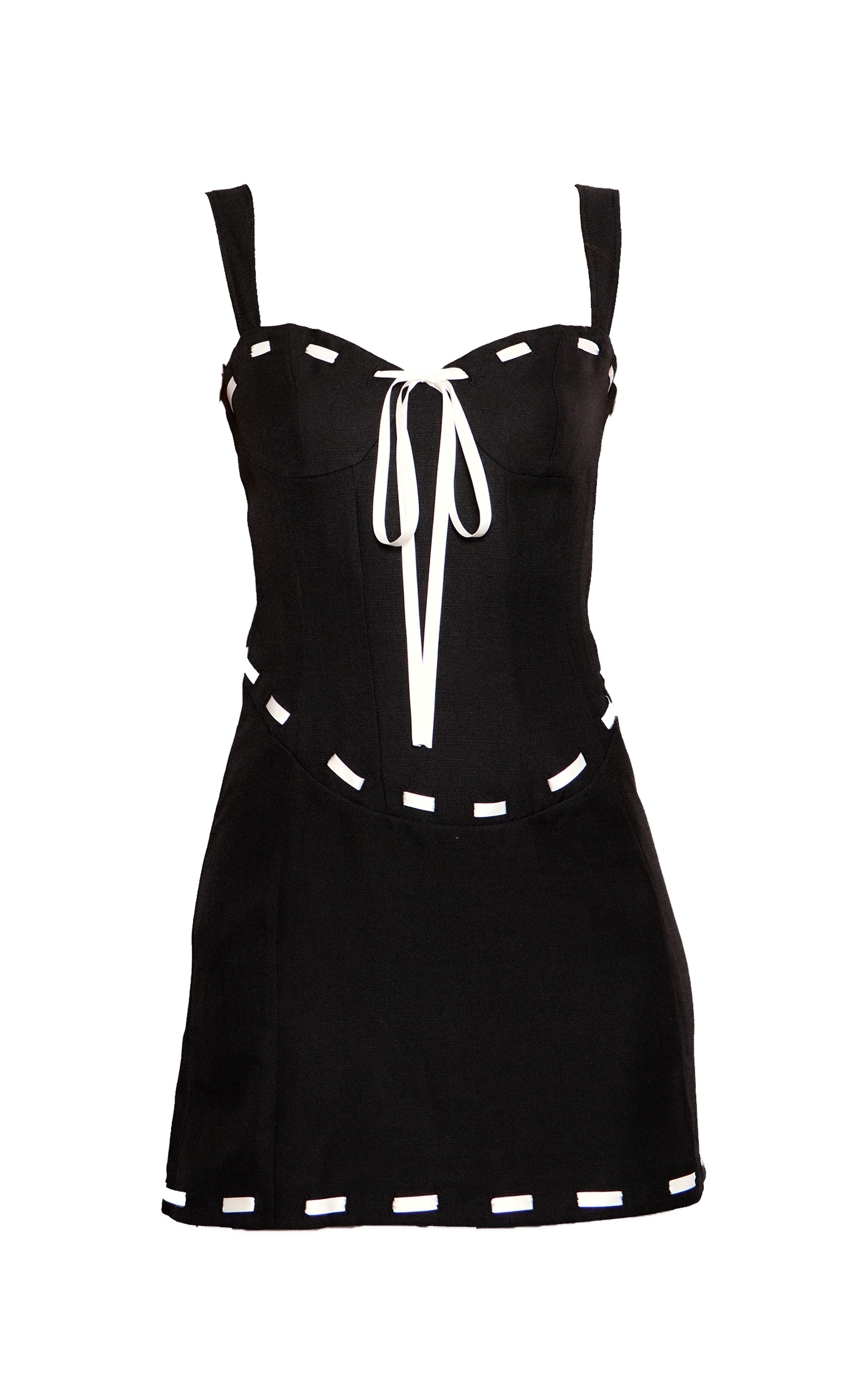 Black Twill Contrast Ribbon Bodycon Dress image 5