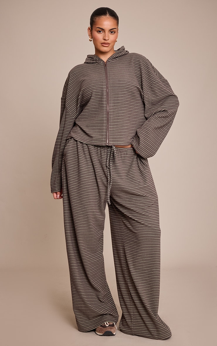 Plus Dark Green Striped Soft Fleece Zip Up Hoodie image 3