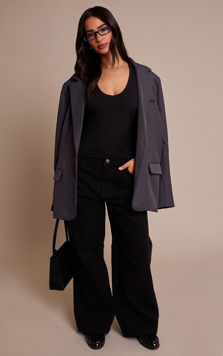 Petite Black Soft Cotton V Neck Vest Top image 3