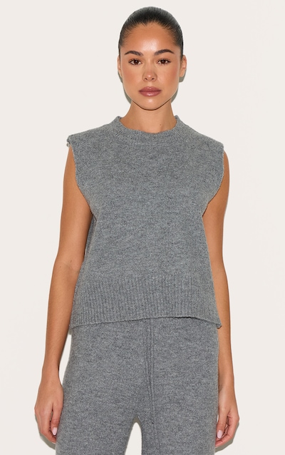 Charcoal Marl Soft Knit High Neck Sleeveless Top