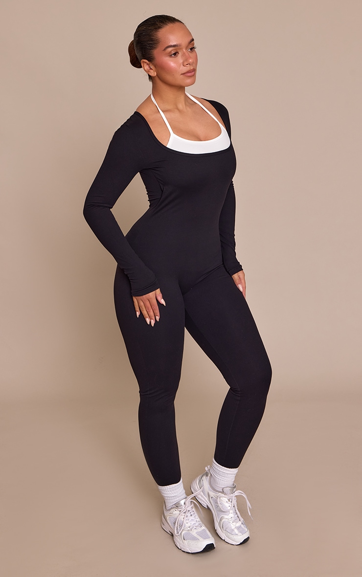 Shape Black Contrast Active Sculpt Long Sleeve Jumpsuit image 3
