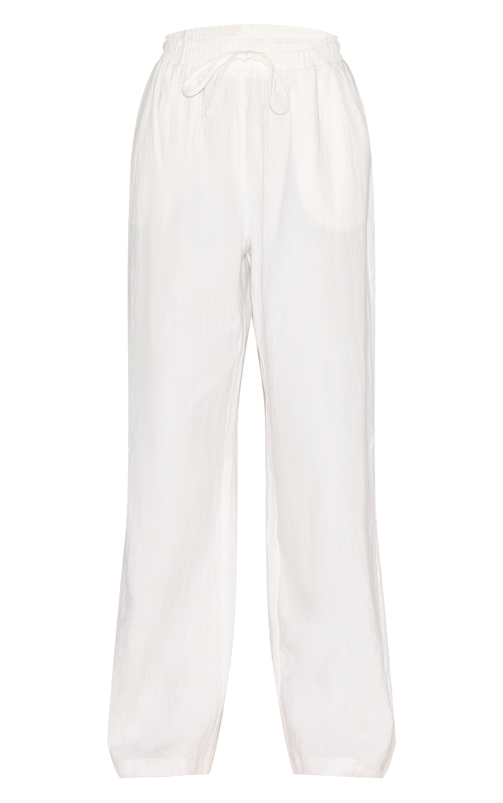White Linen Look Tailored Draw String Wide Leg Pant image 5