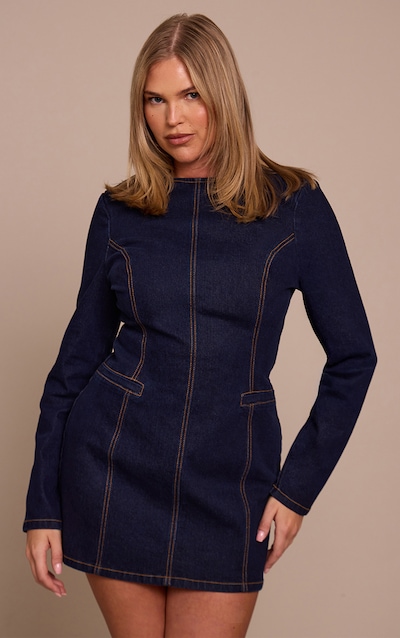 Shape Mini robe en jean indigo à manches longues et coutures contrastantes