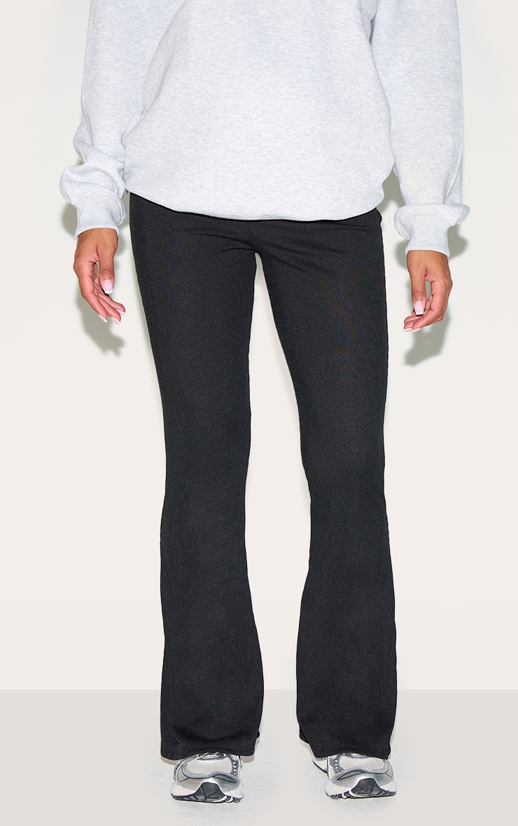 Maternity Black Ribbed Flared Leggings image 1