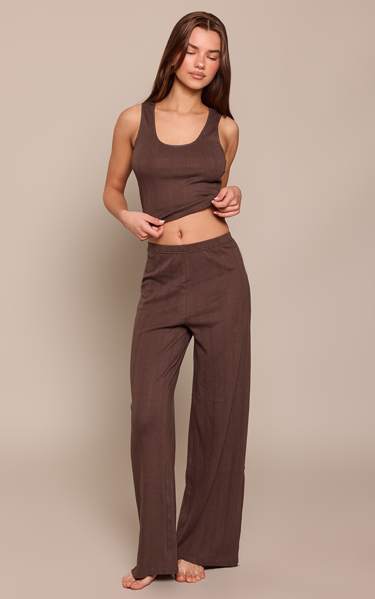 Chocolate Pointelle Pajama Wide Leg Bottoms