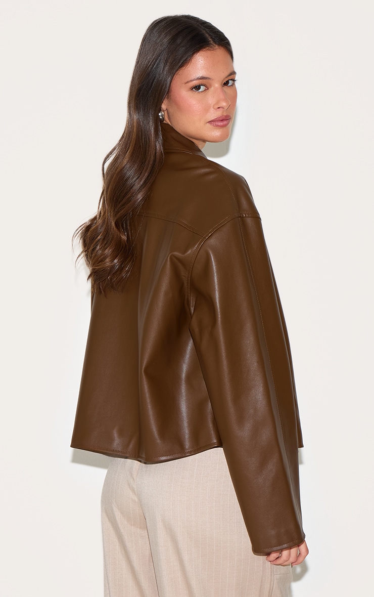 Brown Zip Through Pu Jacket image 2