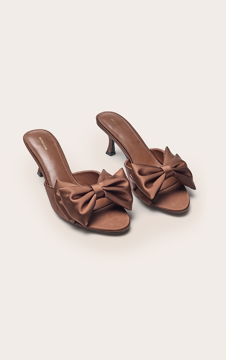 Chocolate Satin Bow Detail Heeled Mule image 3