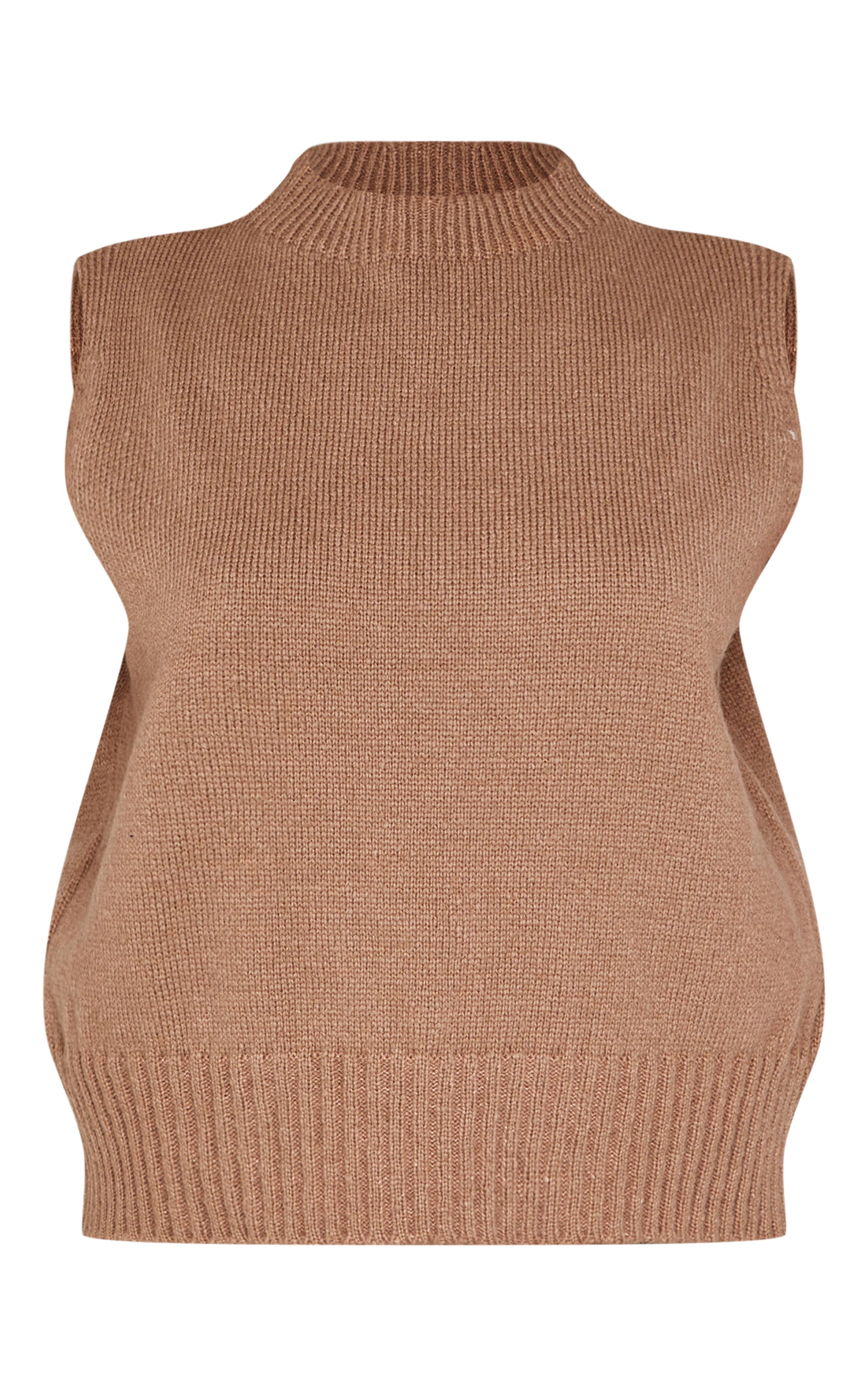 Petite Top en maille tricot douce taupe sans manches à col haut image 5