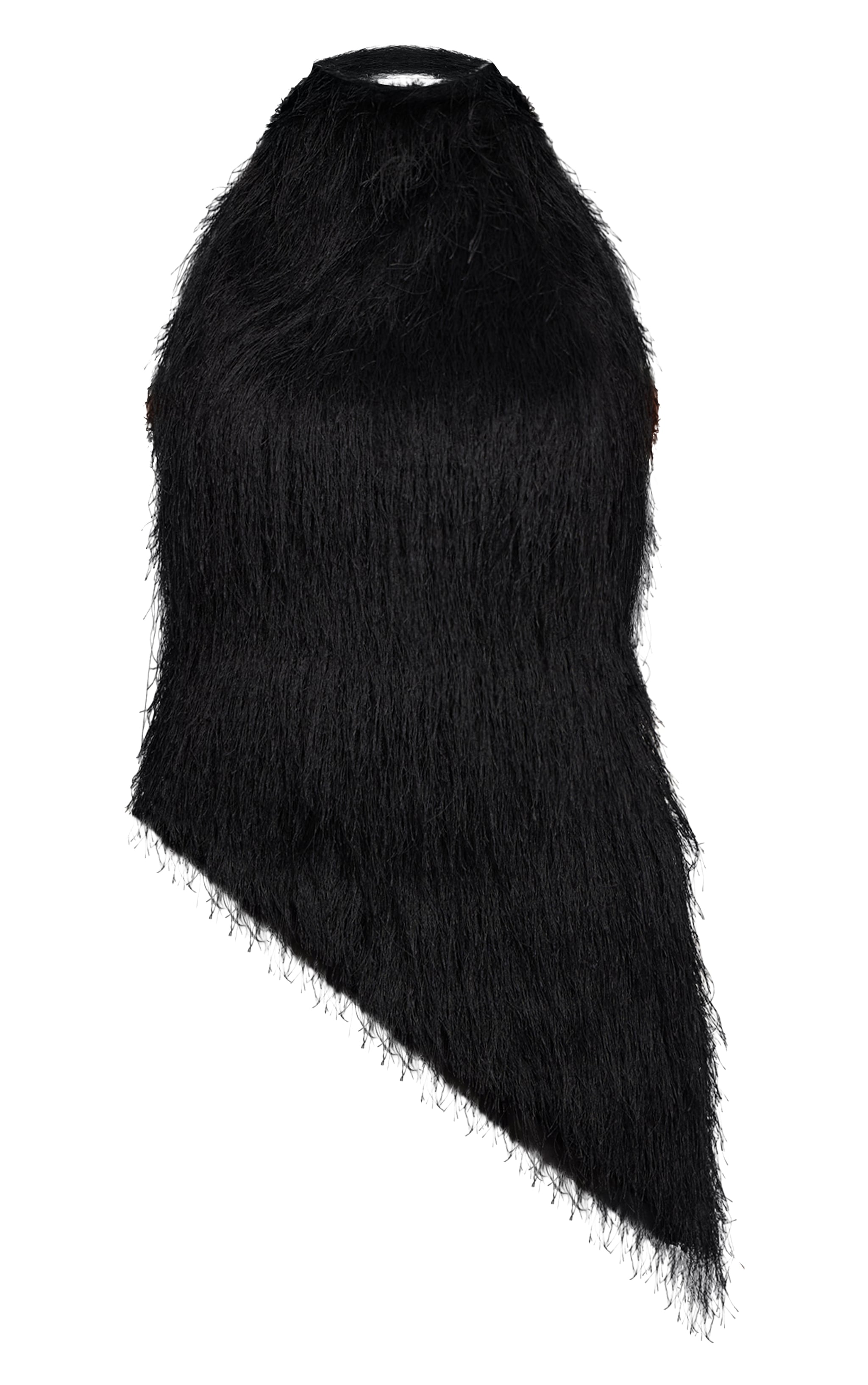 Black Textured Faux Fur Asymmetric Sleeveless Top image 5