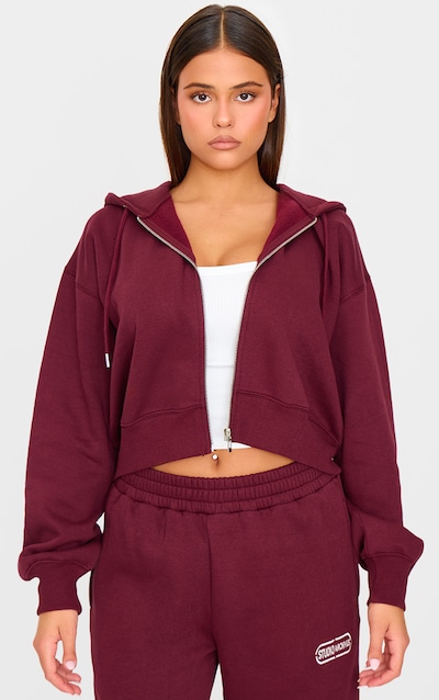 Burgundy Studio Archives Embroidered Zip Up Jacket