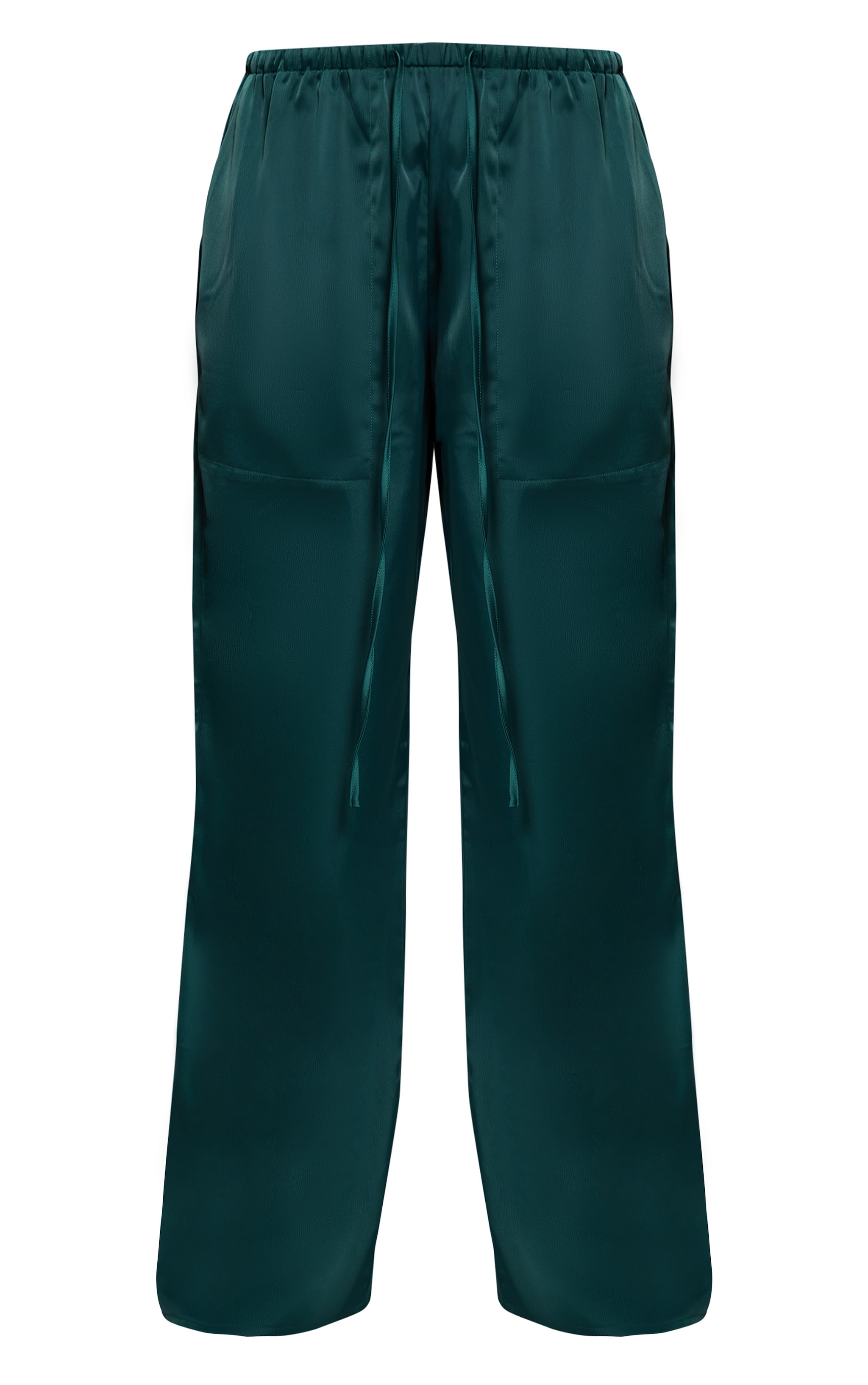 Emerald Green Satin Low Rise Wide Leg Drawstring Pants image 5