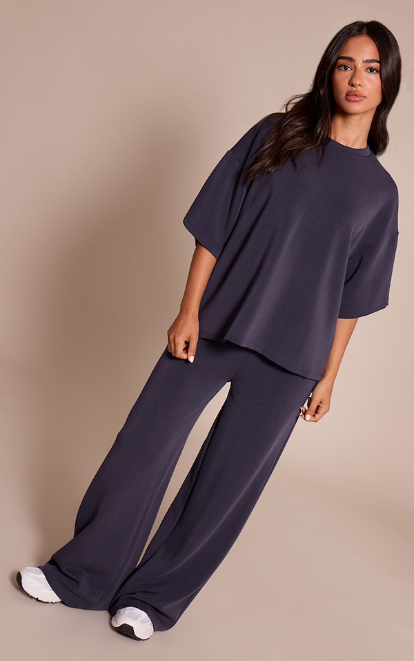 Petite Pantalon large modal bleu marine à taille élastique