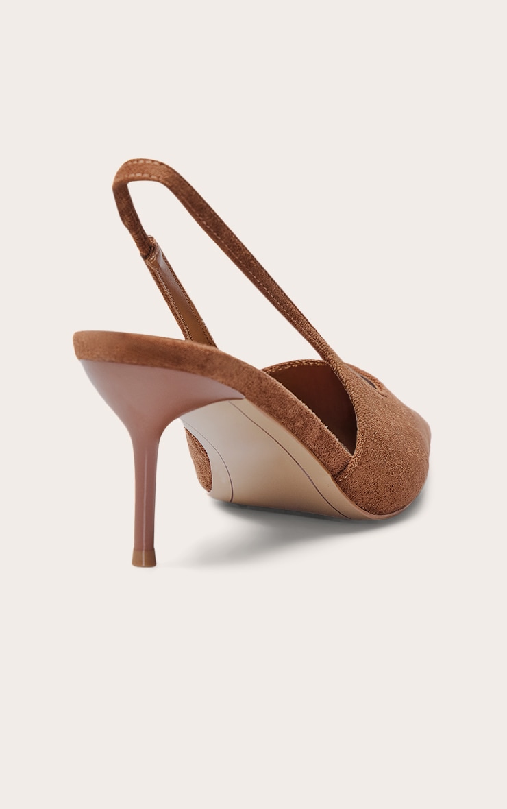 Tan Faux Suede Chiselled Toe Sling Back Court Shoe image 4
