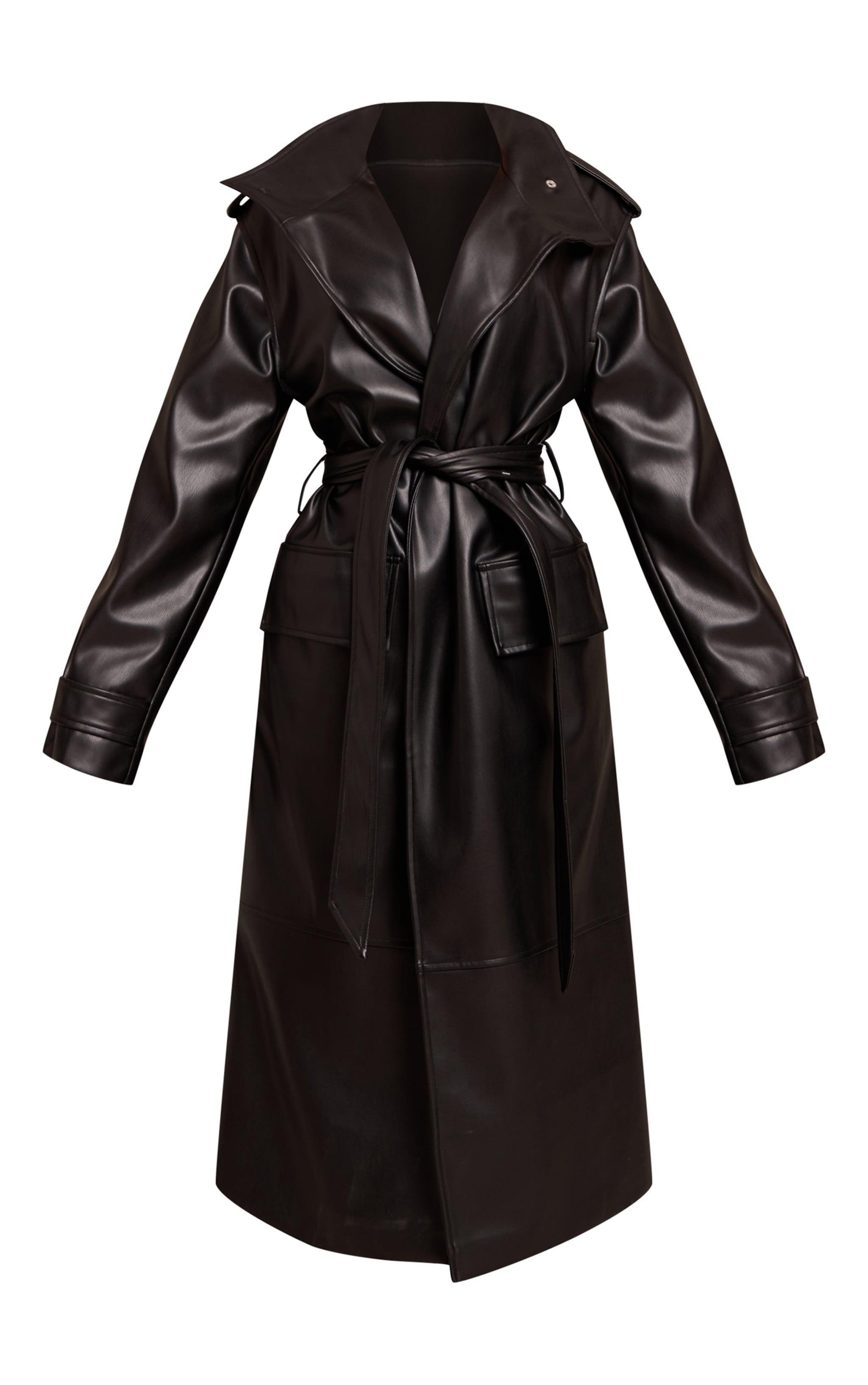 Petite Black Tie Waist Maxi Trench Coat image 5