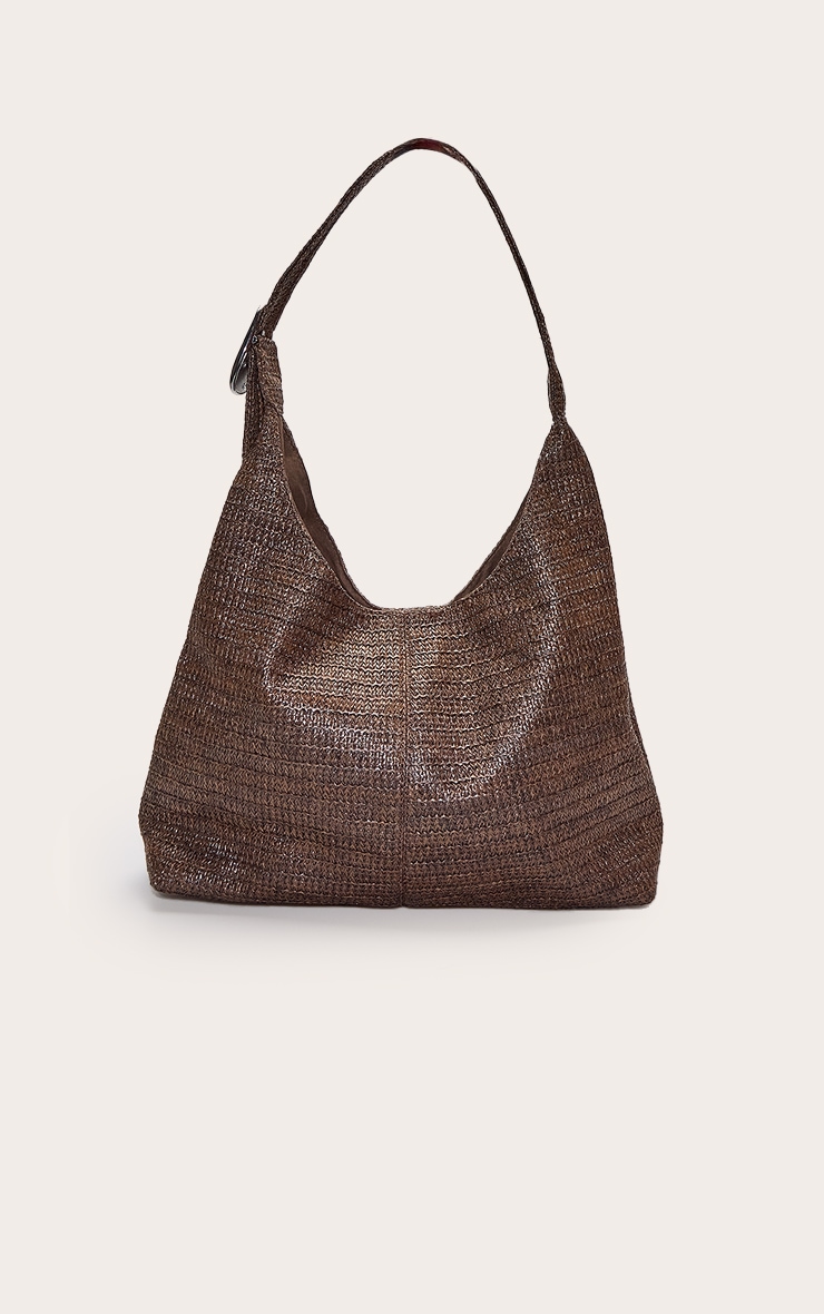 Chocolate Raffia Silver Buckle Large Tote Bag image 3