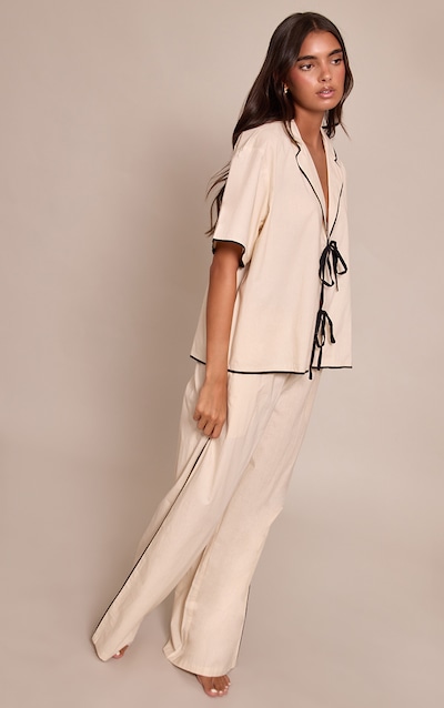 Contrast Tie Up Wide Leg Pyjamas