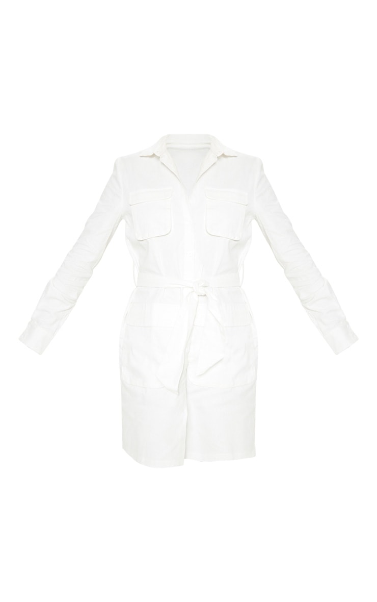 Tall White Utility Tie Waist Shirt Dress  3