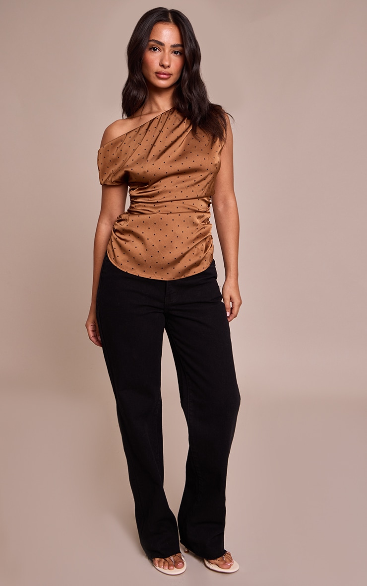 Petite Top asymétrique satiné chocolat à pois image 3