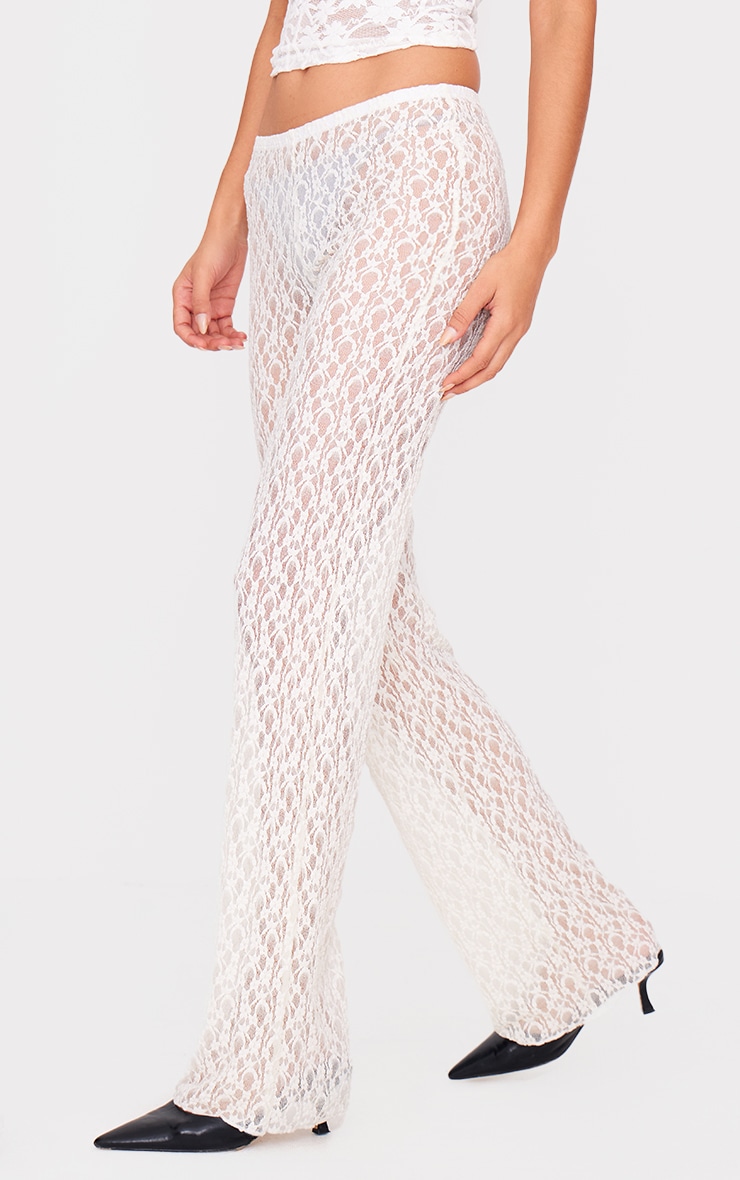 White Lace Straight Leg Mid Rise Pants image 2