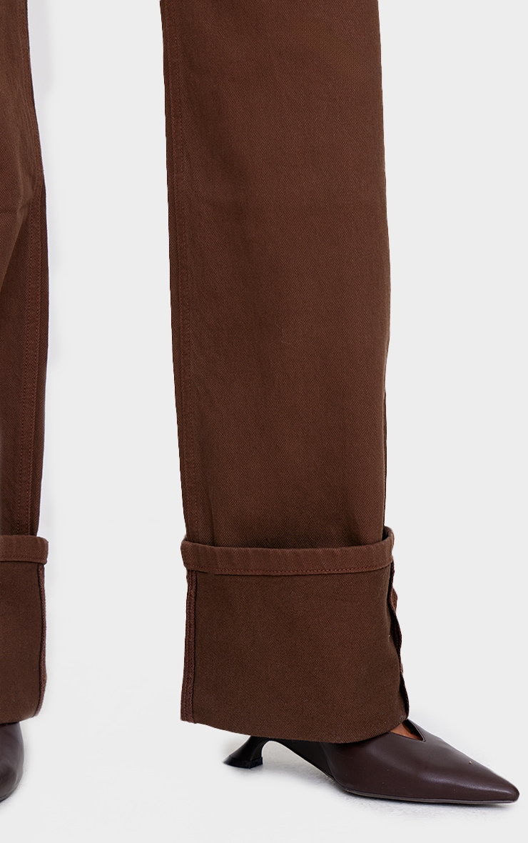 Tall Brown Wash Mid Rise Distressed Turn Up Hem Jeans image 4