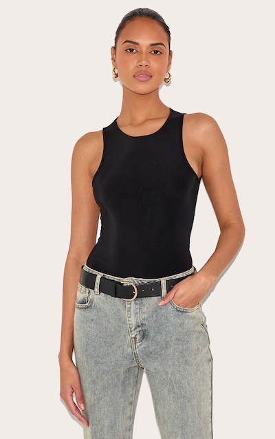 Black Basic Slinky Racer Bodysuit