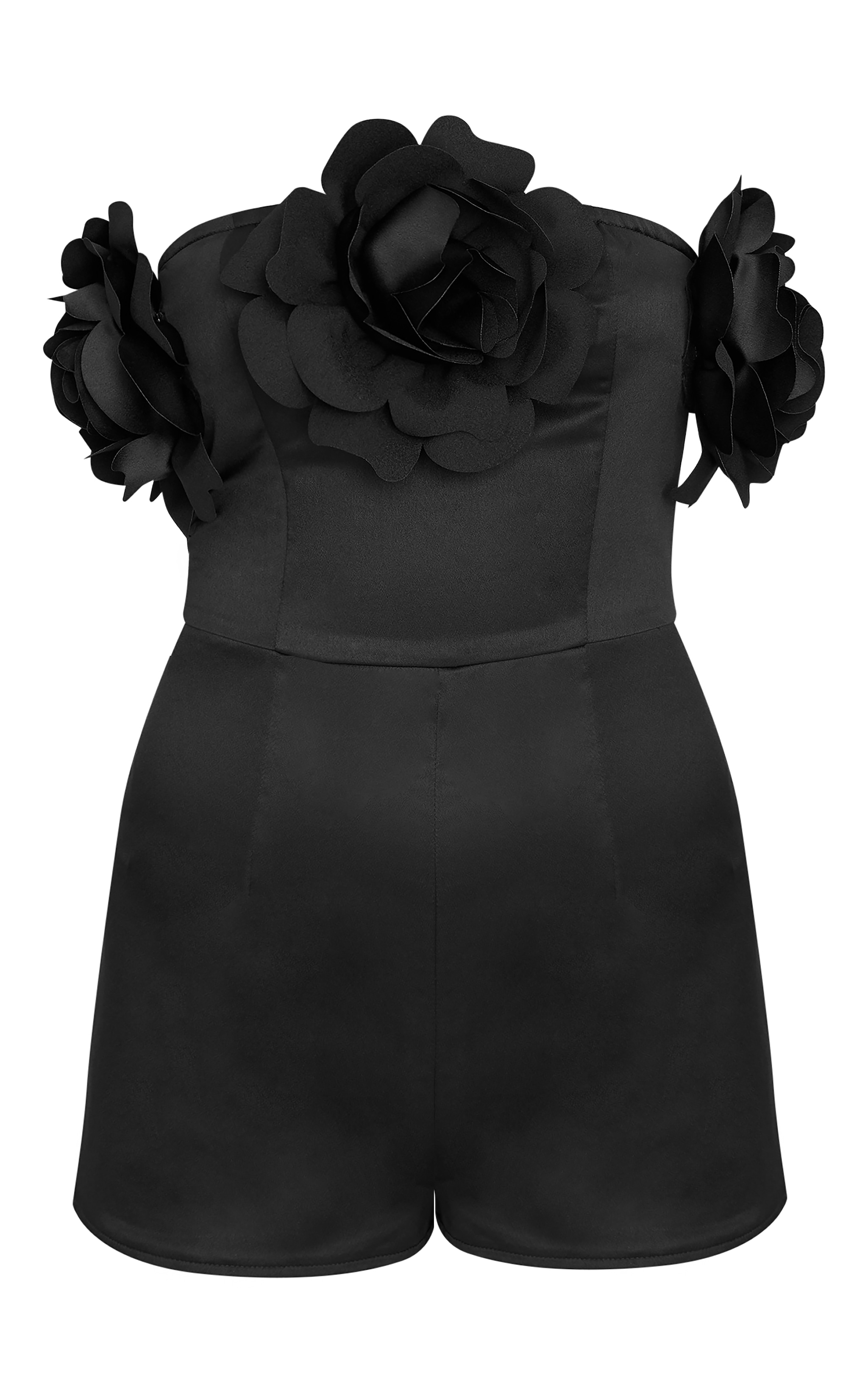Black Satin Floral Corsage Detail Bandeau Romper image 3