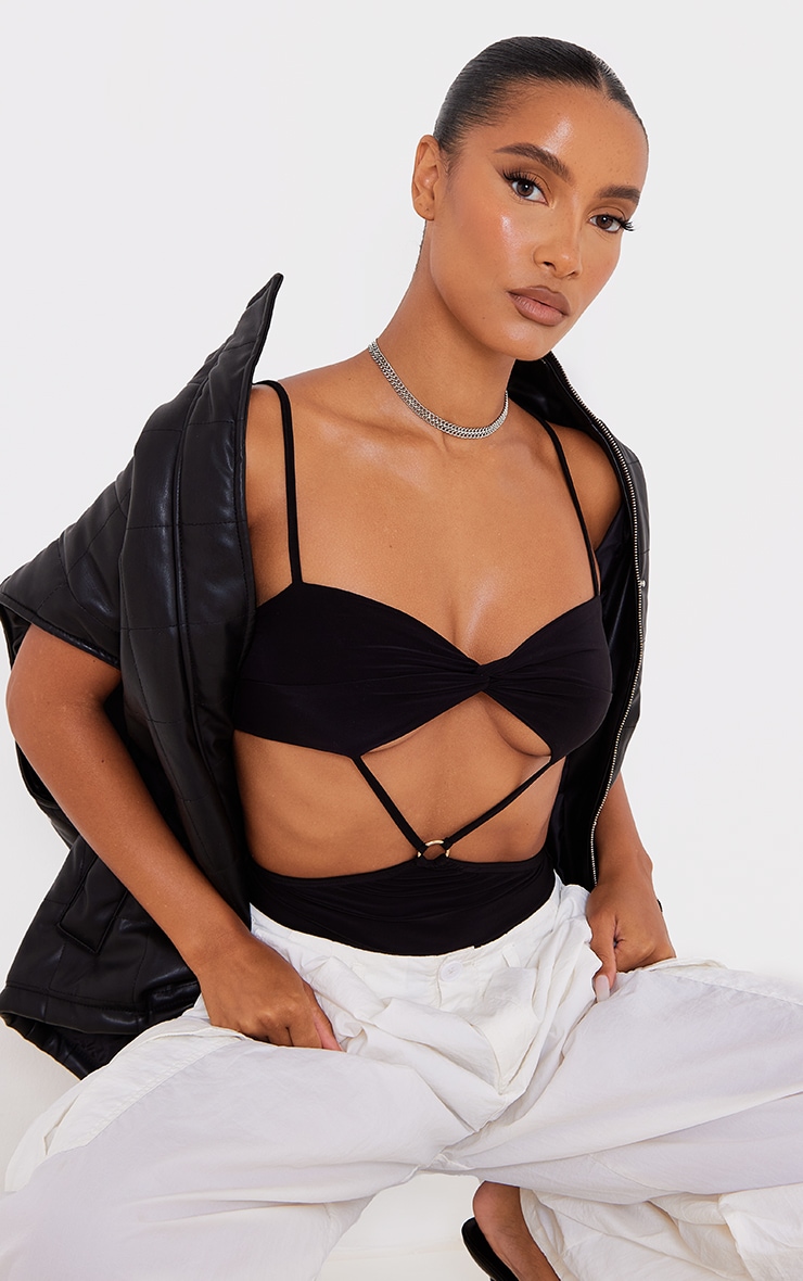 Black Slinky Cut Out Ring Detail Bodysuit