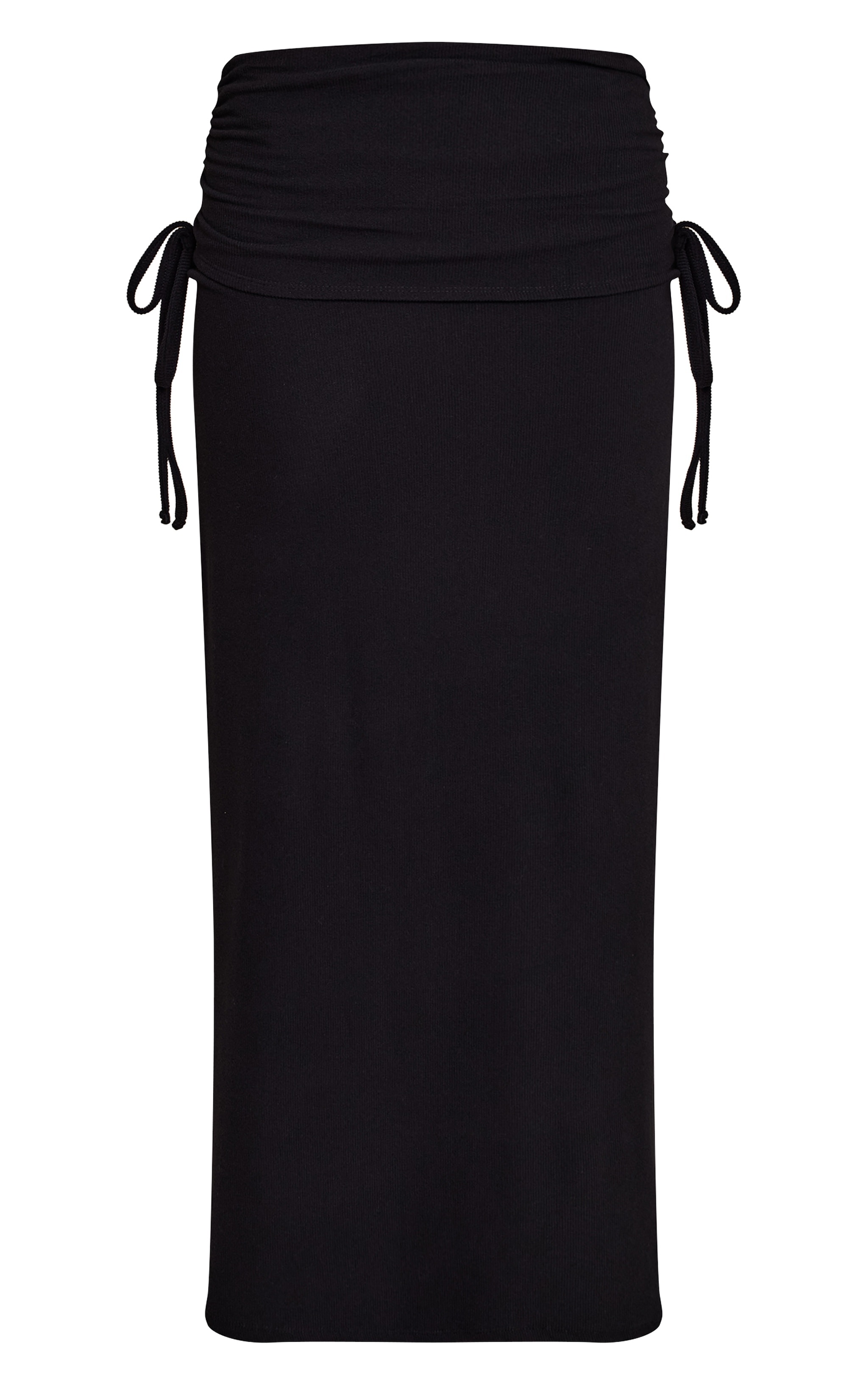 Black Brushed Rib Ruched Detail Maxi Skirt image 5
