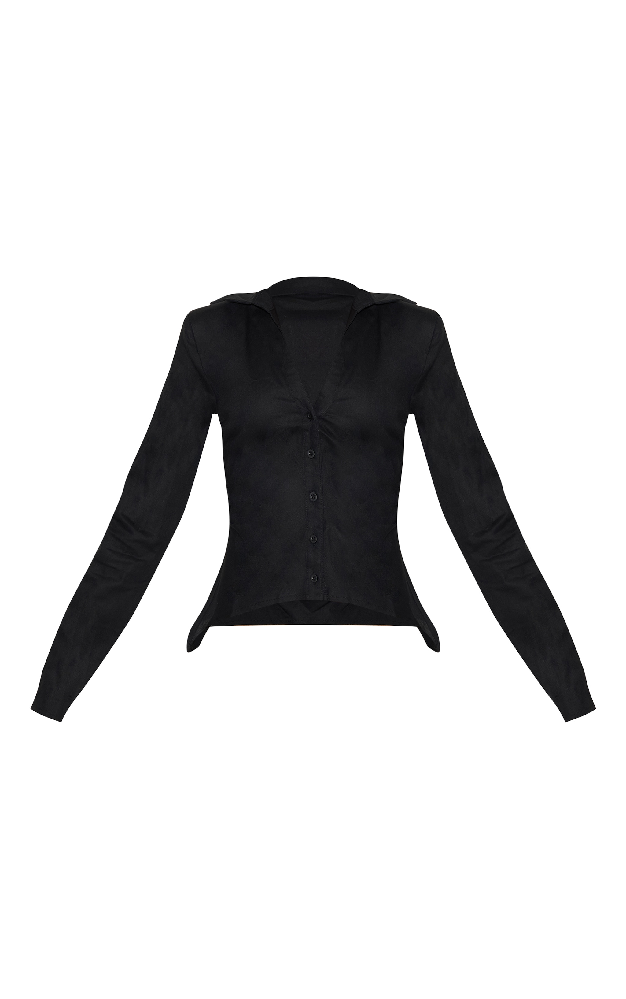 Black Linen Blend Shoulder Padded Fitted Shirt image 5