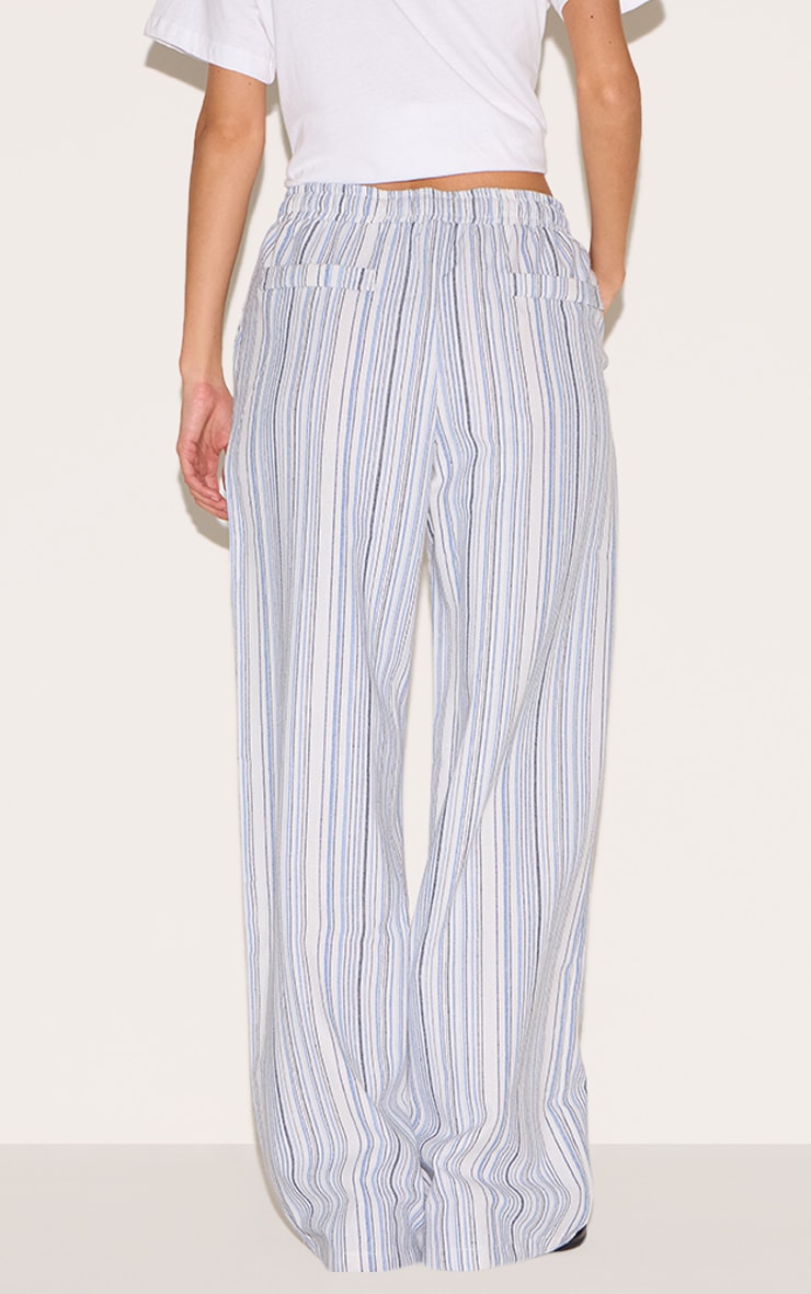 Blue Pinstripe Printed Drawstring Waist Slouchy Pants image 3